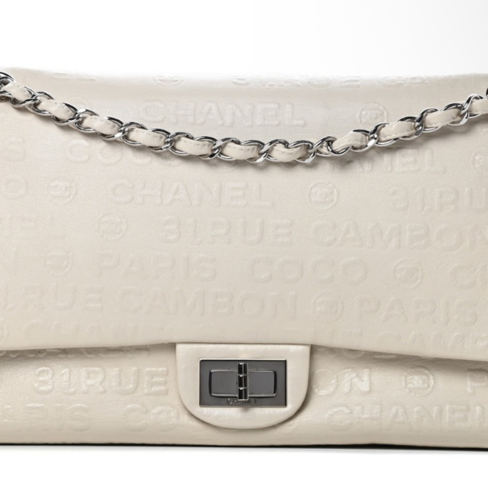 Chanel 2.55 Double Flap in Cream Leather Palladium silver hardware
